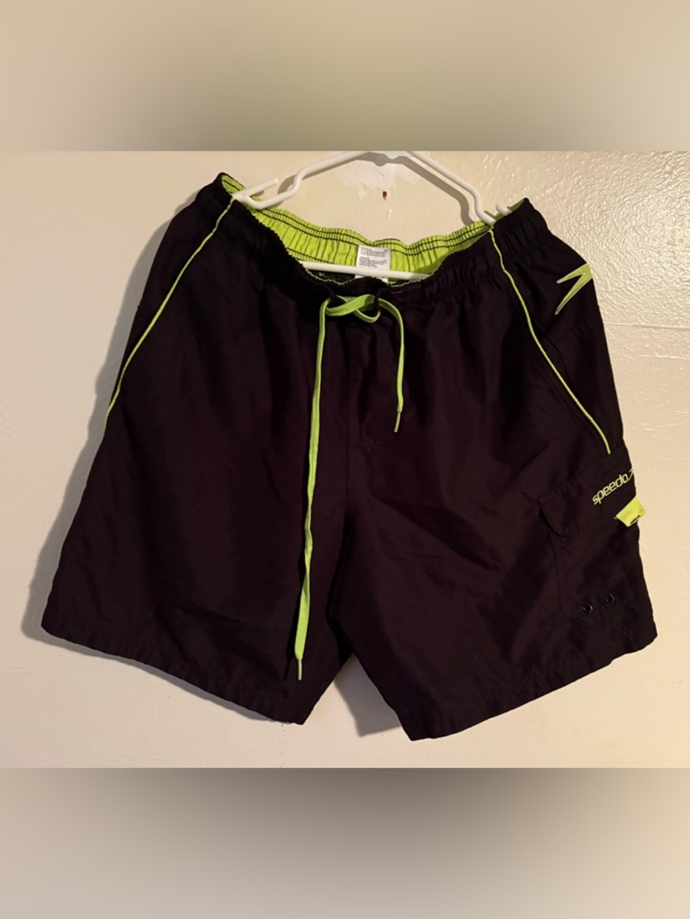 Speedo Men's Black Swim Trunks With Neon Lime Accents